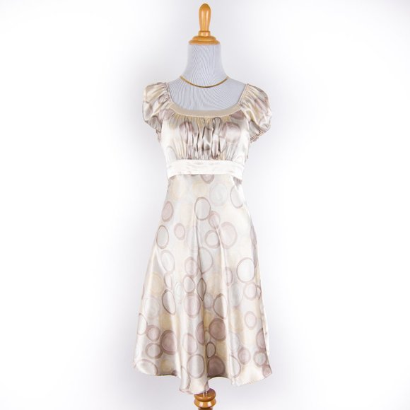 g/m/d Dresses & Skirts - g/m/d Circle Satin Cream Gold Dress